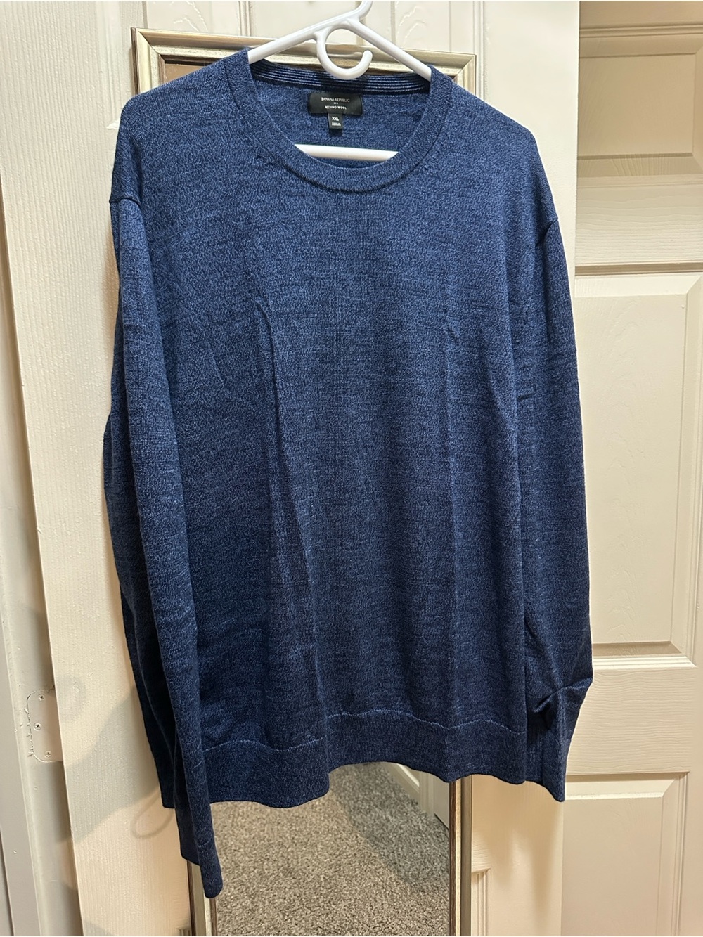 MENDED!! Banana Republic XXL Blue Men’s Crewneck Sweater 100 Percent Merino Wool